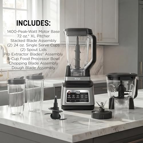 Ninja BN801 Professional Plus Kitchen System, 1400 WP, 5 Functions for Smoothies, Chopping, Dough & More with Auto IQ, 72-oz.* Blender Pitcher, 64-oz. Processor Bowl, (2) 24-oz. To-Go Cups, Grey by Ninja - Image 7