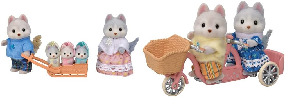 Sylvanian Families Doll Husky Family FS-41 & Sylvanian Families Good Friends Cycling Set - Husky Siblings - DF-15 Set Purchase