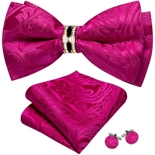 Image of YOHOWA Mens Bow Tie Set Paisley Pre-tied Bowties Adjustable with Handkerchief Cufflinks Gold Ring Set Wedding Prom Party
