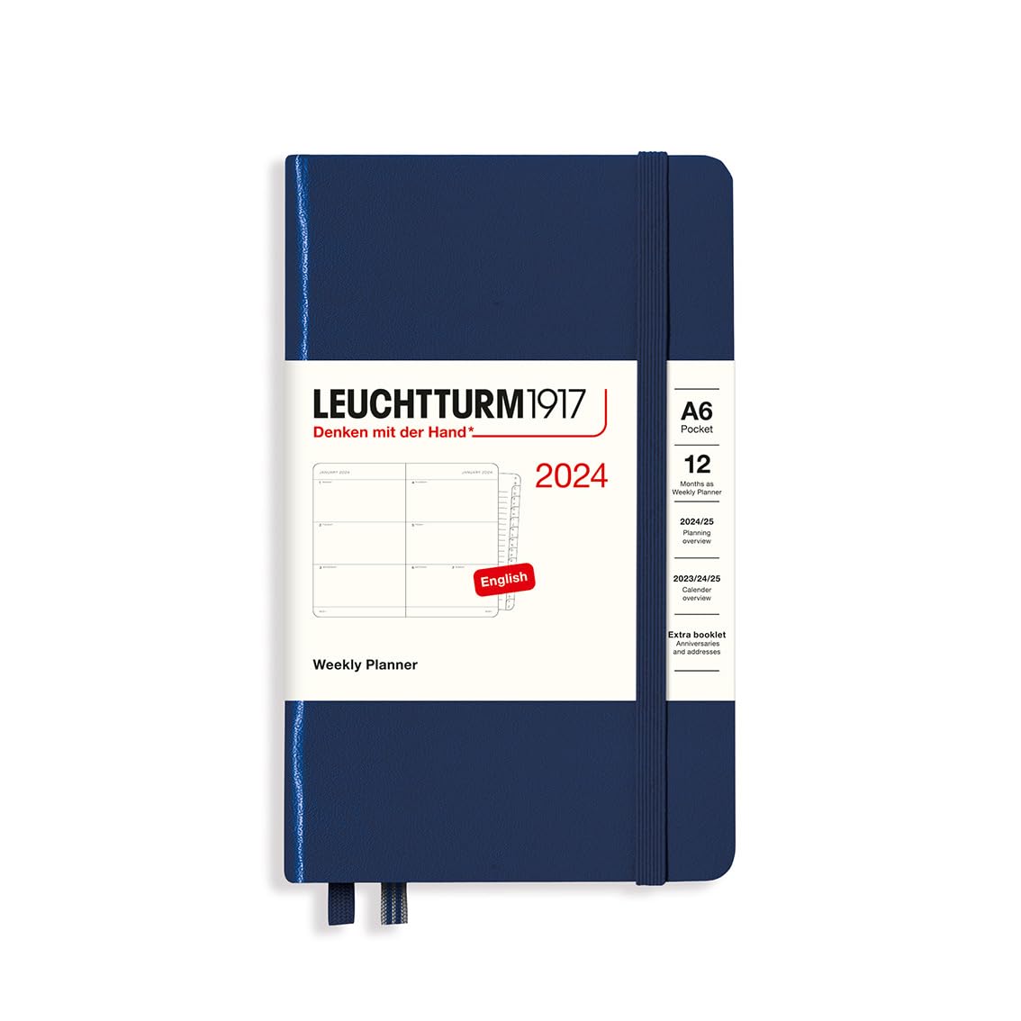LEUCHTTURM1917 367628 Weekly Planner Pocket (A6) 2024, 12 Months, Navy, English