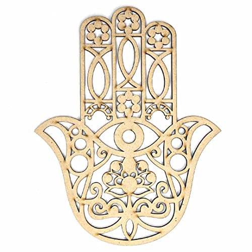 Image of ADIKALA Wooden Hamsa Hand With Laser Cutting Design, Diy | Art Decor | Showpieces For Home Decor | Office | Wall Hanging Nazar Battu Decoration Items 8. INCH
