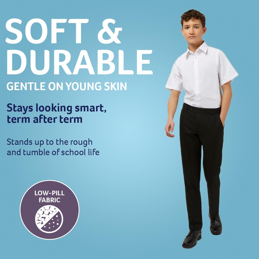 Trutex Basics 2 Pack White Short Sleeve School Shirts - Boys (3-16+ Years) Slim Fit, Easy Iron, Button Down - Genuine School Uniform