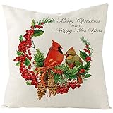 EHOMERY Housse Coussin Anti Acarien Taie d'oreiller Imprimée Oiseau Couronne Lin Housses De pour Salon Jardin Vision Décoration Blanc 18X18 inches