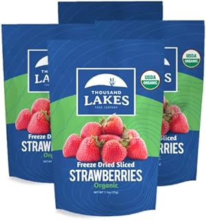 Thousand Lakes Freeze Dried Fruit - ORGANIC Strawberries 4-pack 1.1 ounces (4.4 ounces total) | No Sugar Added | 100% Sliced Organic Strawberries