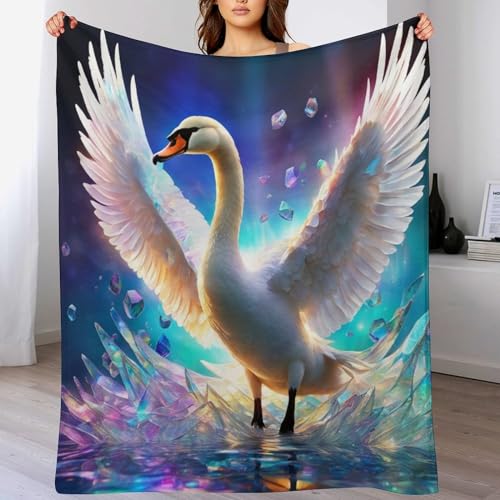 Schwan Decke Weich Und Warme Fleecedecke Für Bett Couch, Flannel Decken Als Sofadecke Wohndecke Oder Tagesdecke, 100×130cm