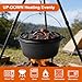 Blingco 8QT Pre-Seasoned Cast Iron Camp Dutch Oven with Lid, Large Camping Dutch Oven Pot with Tripod Stand, incl. Lid Lifter - Dual Handles - for Outdoor Campfire, Grill, Oven & Stovetop Cooking-Black
