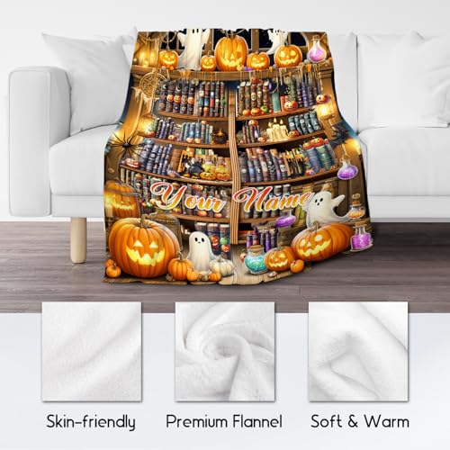 Halloween Blankets and Throws, Custom Book Blanket for Book Lovers, Personalized Gifts for Kids, Soft Fleece Throw for Girls Women (4 Sizes Choose)