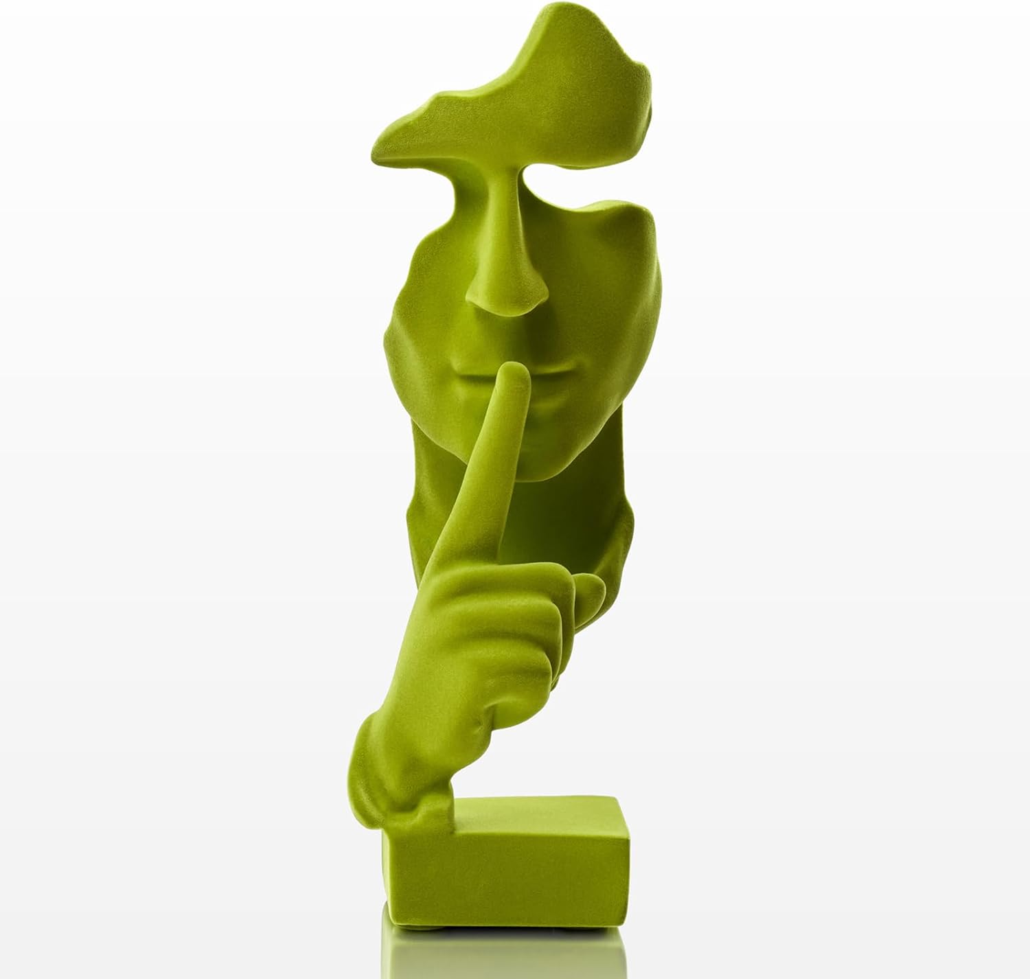 Velvet Flocked Thinker Sculpture for Bookshelf Decor, Flocked Mask Collectible Figurines Modern Abstract Art Statue Spring Decor for Home, Office, Desk Decor (Green)