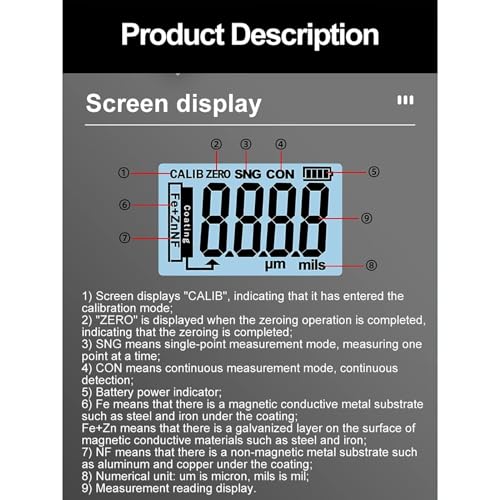 Medidor portátil de espesor de recubrimiento de pintura automotriz, con pantalla HD de retroiluminación y sonda de alta precisión para pruebas de recubrimientos Fe y NFe 0-1500um miniatura 6