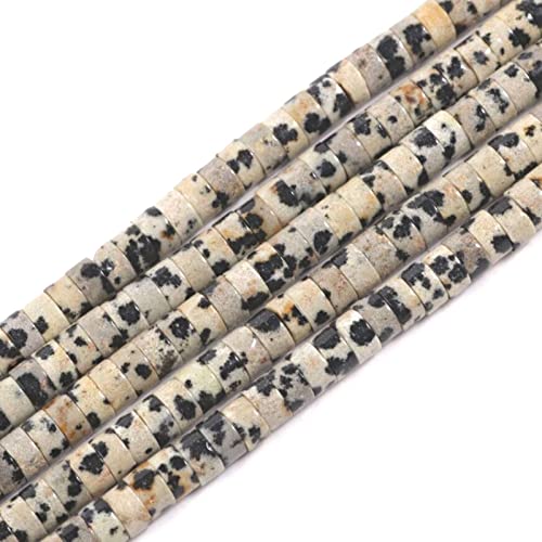ACYUNLEI 1 Strand 4x2mm Natural Gemstone Heishi Beads, Loose Flat Round Undyed Cylinder Spacer Stone for Bracelet Earrings Jewelry Making, Dalmatian