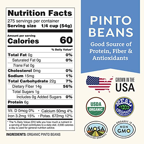 Image of Organic Dried Pinto Beans 25 lb bulk - Non-GMO, Tested Clean Certified, Vegan - Rich in Fiber & Protein for Soups, Burritos, Salads, and Chili - Farmed From Regenerative Soil, Grown In USA by a Wisconsin Family Farm