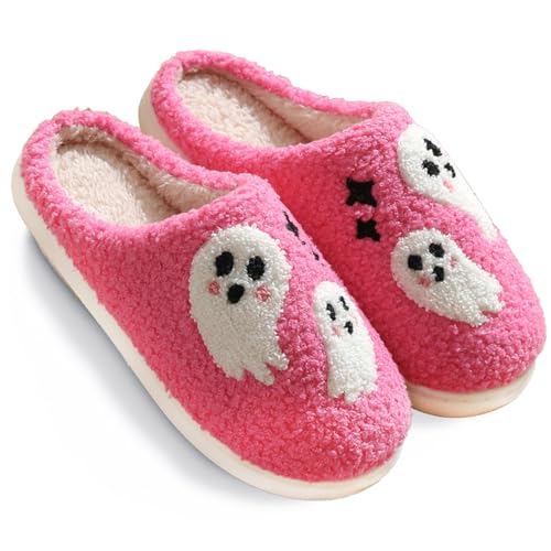 Halloween Pumpkin Slippers for Women Men Girl Warm Slides Cozy Fluffy Plush Fuzzy Skull Spider Indoor Outdoor Shoes