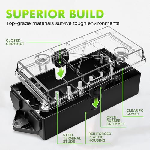 WOLFWILL 7 Way Trailer Junction Box, 7 Gang Wire Connector Box with Clear Cover, Color Marked Studs Poles Cable Connection Weatherproof for Rewiring Camper RV Caravan Boat Light - Thumbnail 3