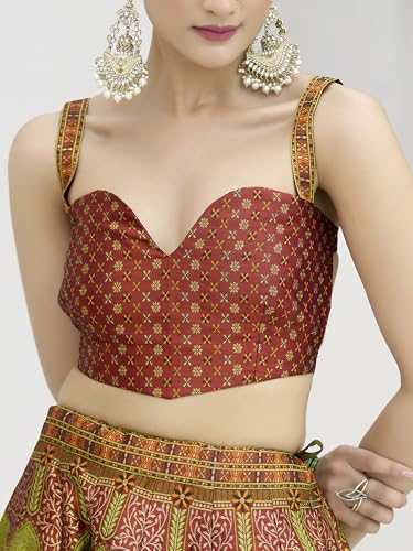 Image of PURVAJA Women's Kanjiwaram Semi-Stitched Lehenga choli