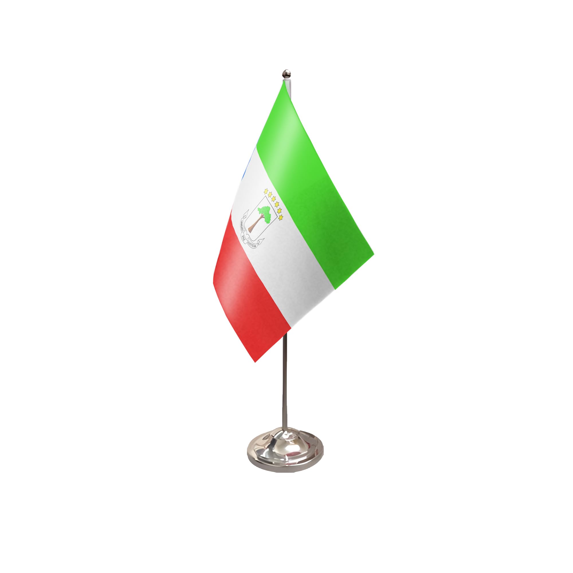 Flagtex Equatorial Guinea Satin Table Flag With Chrome Pole & Base