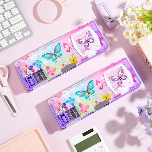 Image of Henoyso Multifunctional Pencil Box for Girls, Butterfly Pencil Case with Calculator and Sharpener, 2026 Back to School Supplies Organizer for Kids Teens Students, Elementary Classroom Gift