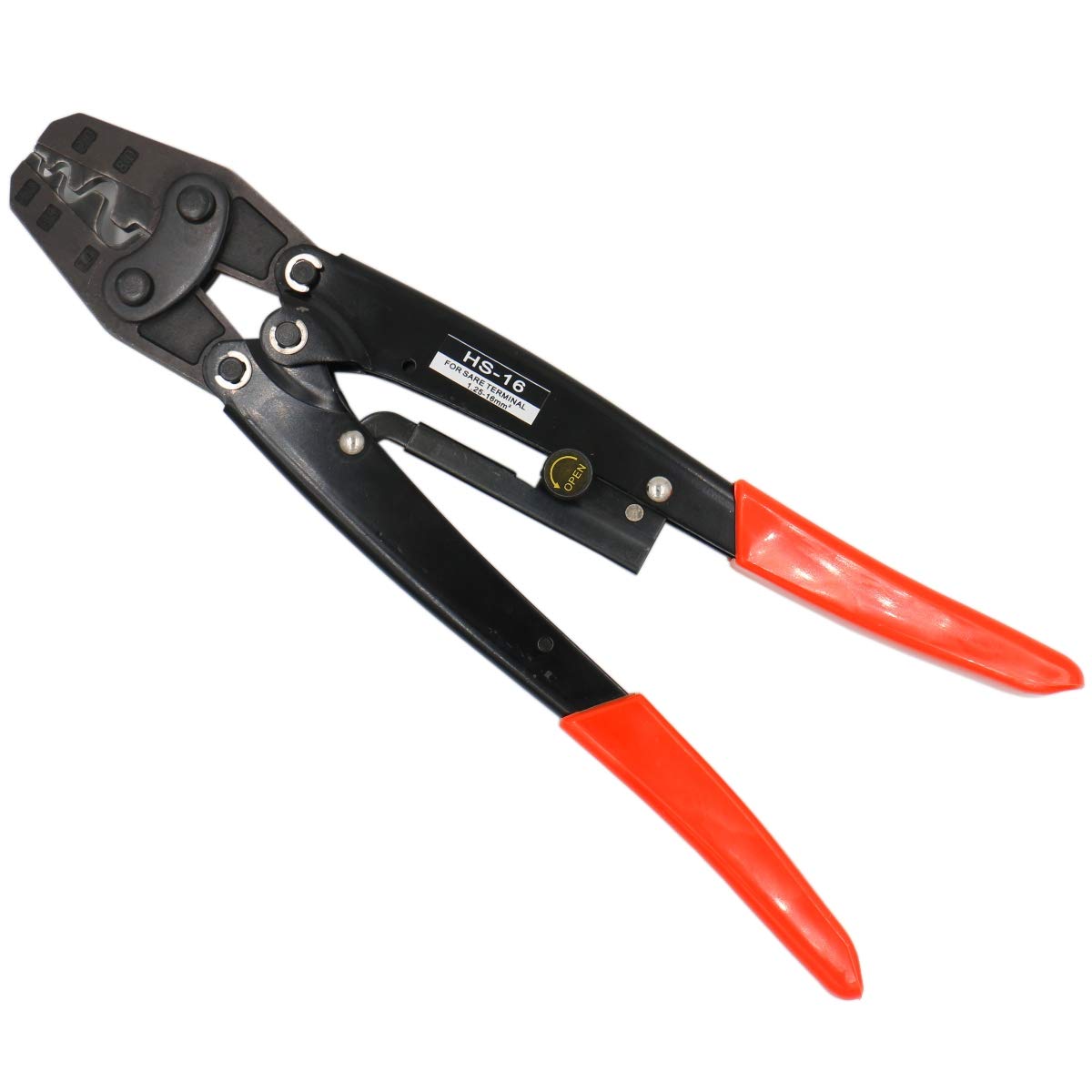 BaomainRatchet Crimper Plier HS-16 Flag Female Quick Disconnects Crimping Tools Use for 1.25-16 mm² Red