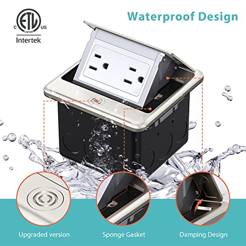 Webang Pop Up Floor Outlet Box With 15 Amp Tamper-Resistant Receptacle Outlet, Corrosive Resistant Hardware, Etl Listed, Brushed Nickel #TOP1
