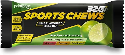 32GI Sports Chews - Energy Sustaining Jelly Bar- 50gm (4 blocks per pack)- Pack of 3 (Pack of 3, Lime)