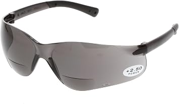 MCR Safety Crews BKH25G BearKat Magnifier Polycarbonate 2.5 Diopter Gray Lens Safety Glasses with Non-Slip Hybrid Black Temple Sleeve