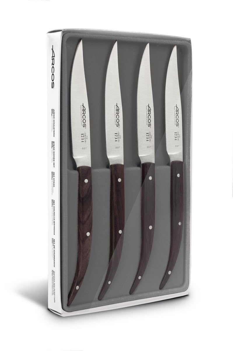 Arcos Couteaux de Table Chuleteros - Set 4 Pièces, Lame Acier Inoxydable NITRUM 110 mm, Manche Bois Palissandre