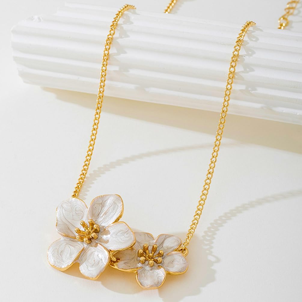 Statement White Enamel Flower Pendant Neckalces for Women Trendy, Dainty Red Green Metal Floral Flowers Necklace Gold Chain Cute Jewelry Gift Accessories - Image 6