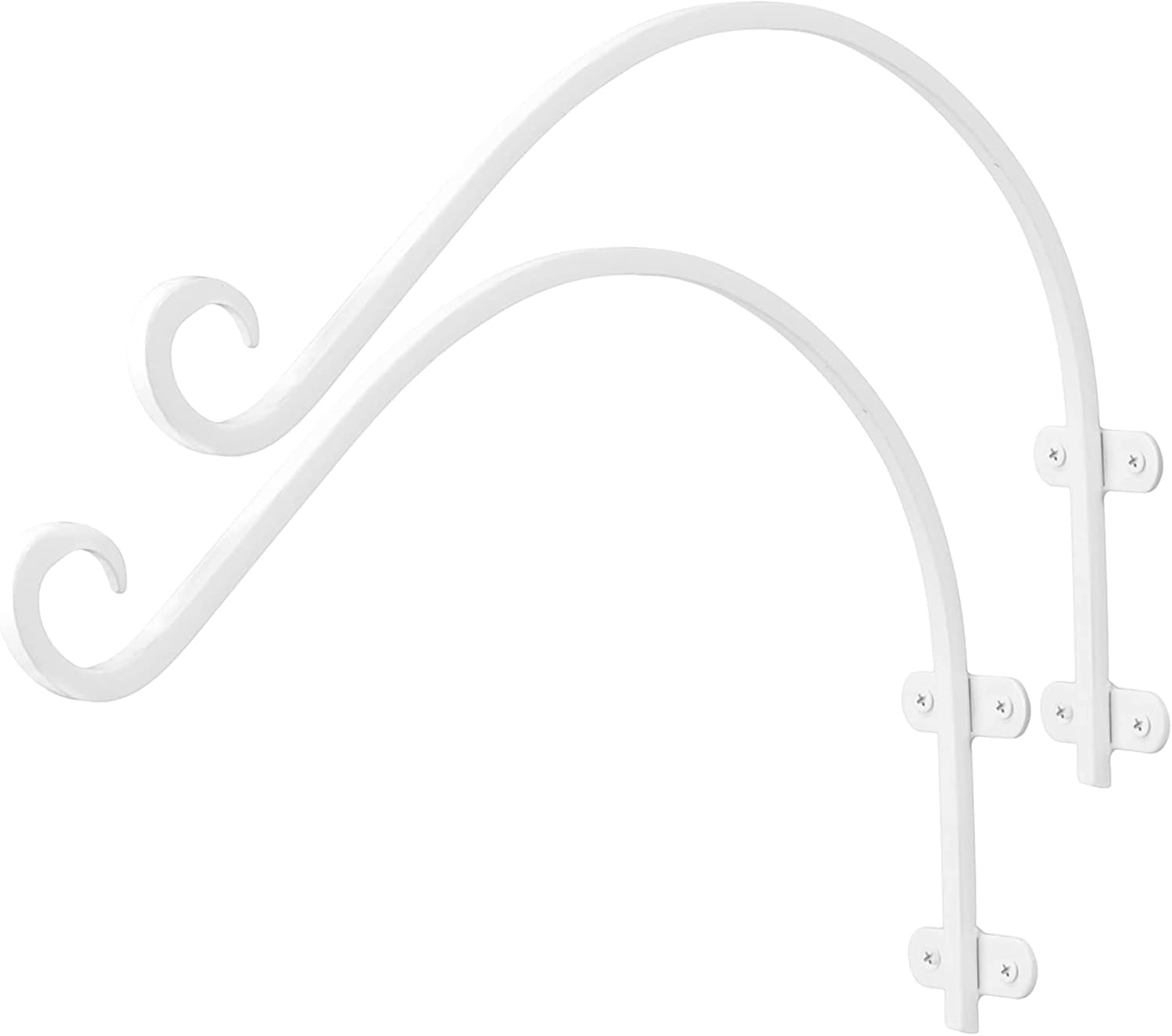 Monarch Abode Hanging Basket Hooks, Heavy Duty Metal Plant Hangers Outdoor or Indoor for Flower Basket, Wall Fence Hooks for Bird Feeder Bracket, Set of 2, 14-inch White Plant Wall Hanger