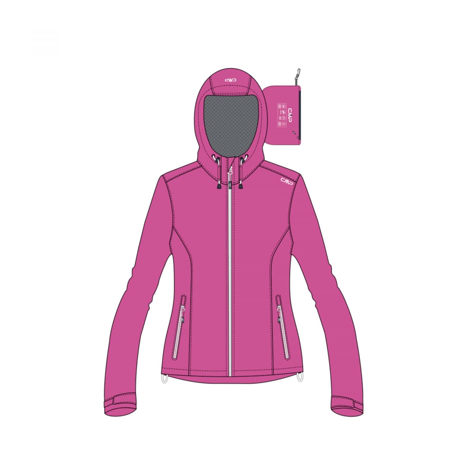 CMP WOMENS JACKET FIX HOOD, FUXIA, XS