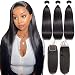 Pizazz Hair Brazilian Straight Hair 3 Bundles With Frontal Closure 13x4 Ear To Ear Lace Frontal With Bundles 8A Unprocessed Virgin Human Hair Bundles with Closure (22 24 26+20)