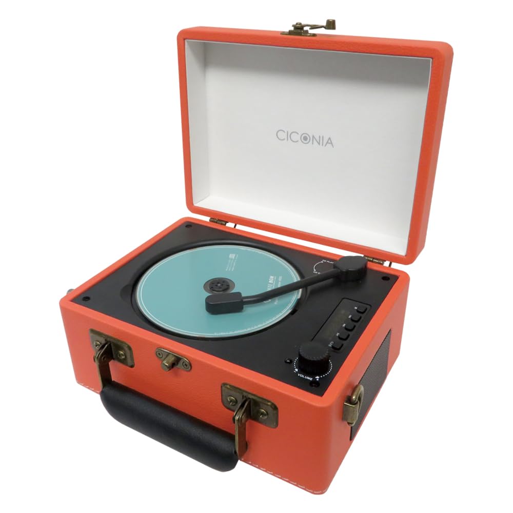 CICONIA レトロ型CDプレーヤー CCD-0010 ブラウン オレンジ ライトブルー Bluetooth送信受信 USB再生 AUXIN (オレンジ) リモコン付き