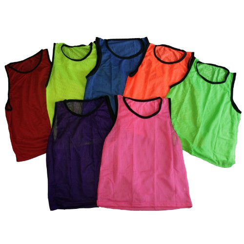 BlueDot Trading 12 Adult Mens Womans Unisex Sports Pinnie Scrimmage Training Vest, Nylon Mesh for Team Practice - For Soccer, Field Hockey, Lacrosse, Football, Basketball, COLOR: Red (12 Pack) - Thumbnail 4