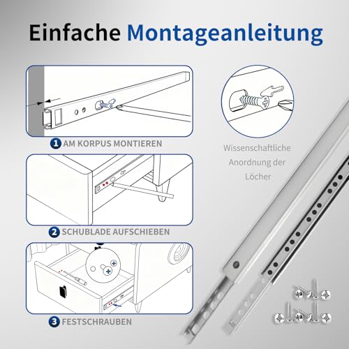 Schubladenschienen 350mm x 17mm Nut, 1 Paar Teilauszug Kugelauszug, Schubladenauszug Schubladenauszüge Schubladenführungen Schienen für Schubladen Schubladen Schienensystem belastbar bis 10 kg