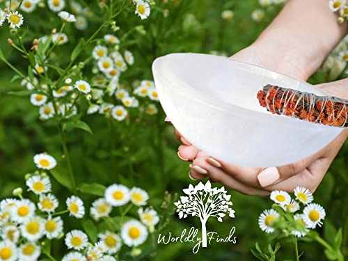 Selenite Crystal Smudge Bowl, 5.75" + Inches, Huge Polished Hand-Carved, Moroccan Jewelry, Crystal Holder to Charge, Cleanse Crystals, Charging, Smudging Bowl, Spiritual Gifts w/Bag (5.75" XXL)