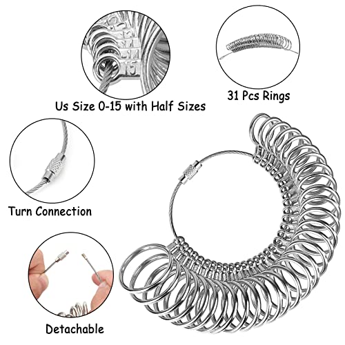 Accmor Ring Sizer Measurement Tool Including Metal Ring Mandrel & Ring Sizing Guage - Us Size 0-13, Ring Measurering Stick & Finger Size Ket Set For Jewelry Making #TOP2