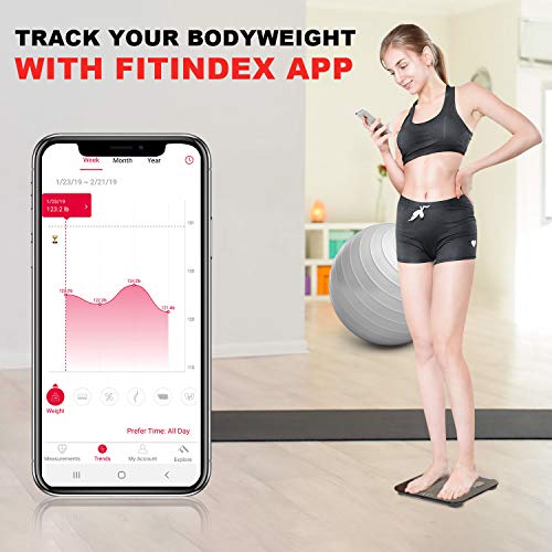 FITINDEX Smart Body Fat Scale, BMI Bathroom Scale, Digital Body Composition Analyzer Rechargeable Weight Monitor with App for Smartphone