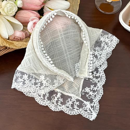 Image of White Lace Headband for Women, Stylish Hair Bandana | Delicate white lace headband adds a soft decorative touch for garden parties, birthdays, photos, festivals and daily styling