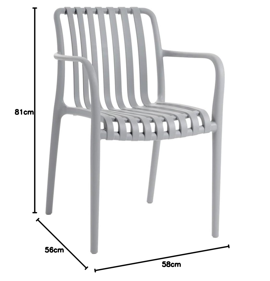 LOLAhome Silla de jardín Deba Gris, 58x56x81cm, con Brazos, ergonómica y apilable, certificación UV, de Polipropileno Resistente y Ligero - Colección Deba