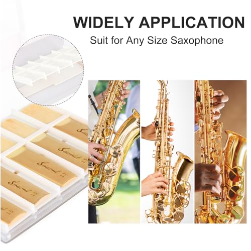 Image of 10 Pack Professional Alto Saxophone Reeds with Plastic Box, Strength 1.5 Alto Sax Reeds, Laser Engraved Marking & Thinner Reed Tip for Easy of Play, Traditional Reeds for Saxophone Alto