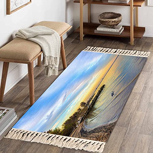 Boho Kid Bedroom Playroom Nursery Area Rugs Great Blue Heron A Chesapeake Bay Beach At Sunset Tassels Carpet Patio Hallway Runner Mat Pad Home Decor Living Room Indoor Outdoor #TOP4