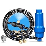 HOMENOTE Misting System with Filter, 59FT(18M) Misting Line + 20 Brass Mist Nozzles + 3/4' Brass Adapter, Calcium Inhibitor Filter for Mister Outside Patio Cooling Greenhouse Garden Watering