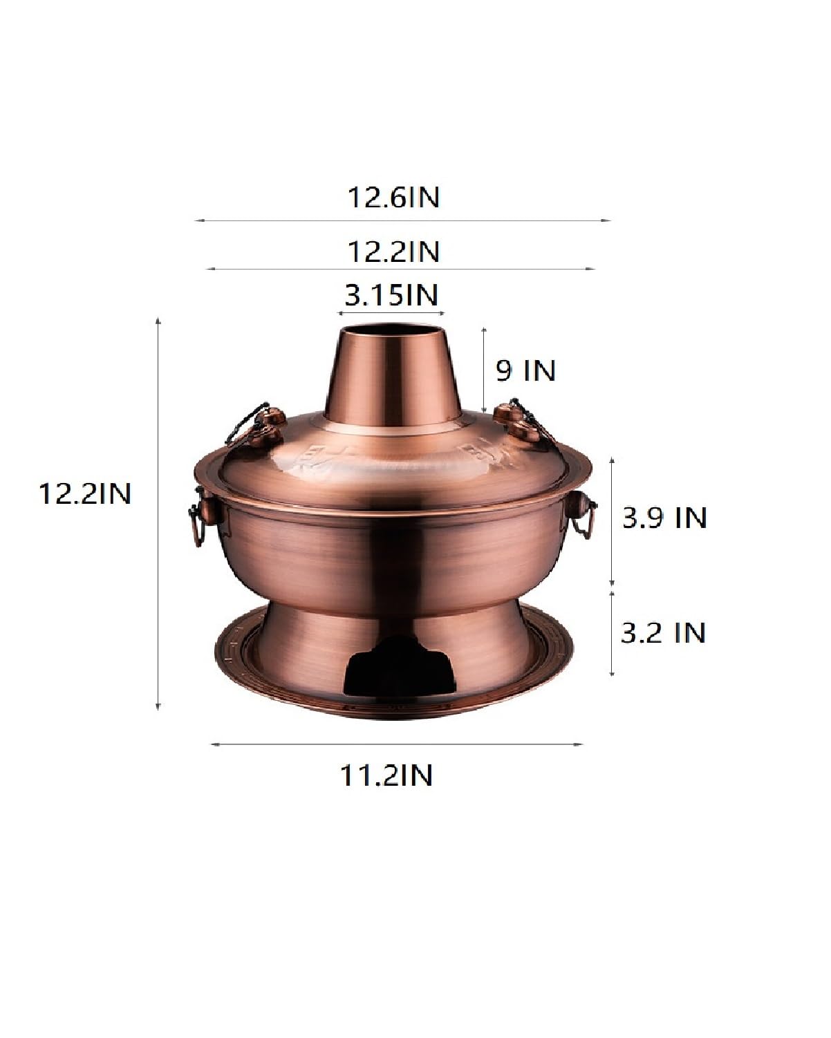 Old Beijing Copper Hot Pot, Beijing Charcoal Copper Hot Pot - 31,5 cm grande stile mongolo adatto alle famiglie, ideale per riunioni di 4-6 persone e cene all'aperto
