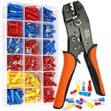 Crimpzange Kabelschuhe Set Rainllon kabelschuhzange Mit 390 Stück Kabelschuhe Flachstecker Ringkabelschuhe Für 0.5-6mm²,Ratschenmechanik Crimping Tool Für Auto, Elektroinstallation & Heimwerker.