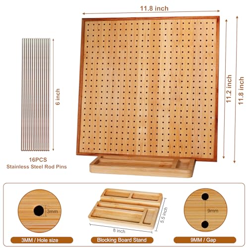 Image of HHSarioneiro 11.8 inch Crochet Blocking Board with 16 Pins /Pegs, Granny Square Blocking Boards for Crochet Projects, Wooden Crocheting Accessories Gifts for Crocheters