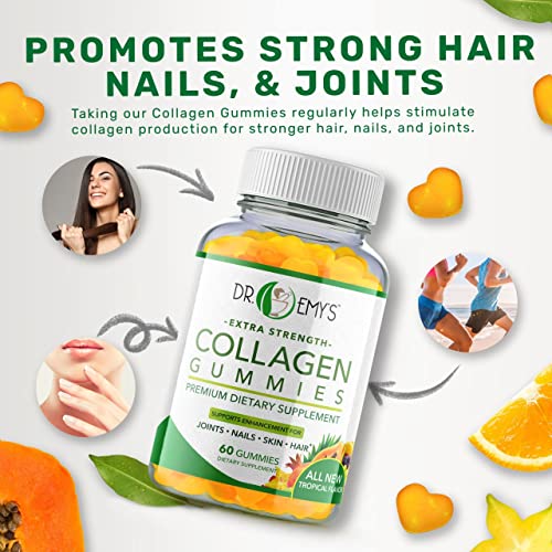 Dr. Emy's Collagen Gummies Gummy Vitamin For Women & Men, Hair, Skin, Nails, Joint Supplement. Anti-Aging Collagen Gummy Supplements. Strengthen Hair, Skin And Nails. Gelatin-Free. 60 Ct Each. (1) #TOP4
