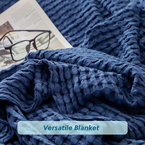 Image of Bedsure Cooling Cotton Waffle King Size Blanket - Lightweight Breathable Summer Blanket of Rayon Derived from Bamboo for Hot Sleepers, Luxury Throws for Bed, Couch and Sofa, Navy, 104x90 Inches