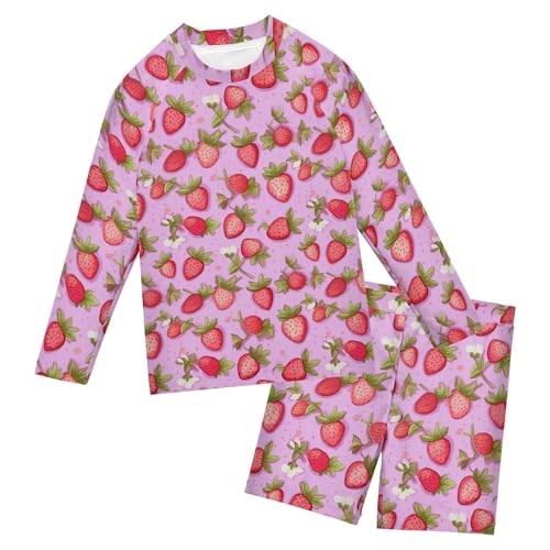 Strawberry Fruit Boys Rash Guard Swimsuits Set for Boys Long Sleeve Swim Shirts Bathing Suits with Trunks B0402874
