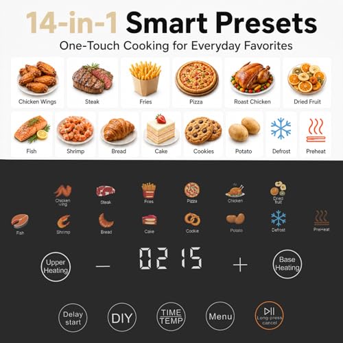 Image of Fullwill 6Qt Air Fryer with Window, Dual Heating, 14-in-1 /12 Presets (Wings, Steak, Fries, Pizza), 392F, 1700W, Nonstick & Dishwasher-Safe Basket, PFOA-Free, Oil-Free Fast Cooking