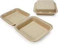 Vista 7 de Recipientes desechables 100% compostables con tapas [6 x 6 pulgadas paquete de 50 unidades] Recipientes ecológicos para llevar, resistentes