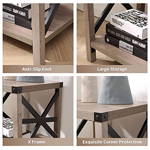 Lipo End Table, Small Side Table with Storage Shelf, Rustic Nightstand Farmhouse Industrial Modern Mid Century Wood Night Table for Living Room, Bedside, Sofa, Square/Grey (18"x18"x22") - Image 5