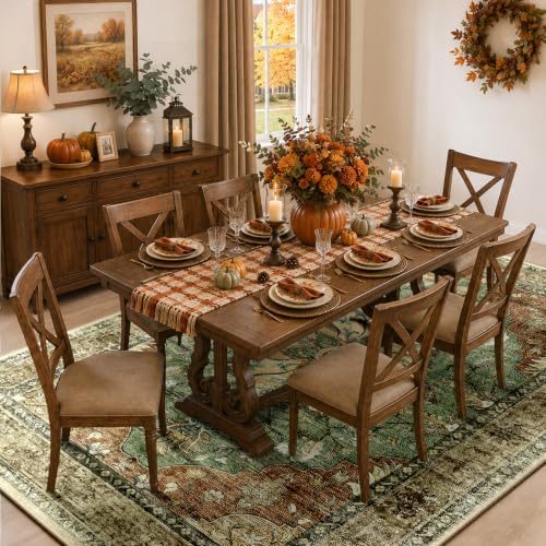 Image of RELEANY Washable Area Rug, 5'x7', Brick /Brown /Green